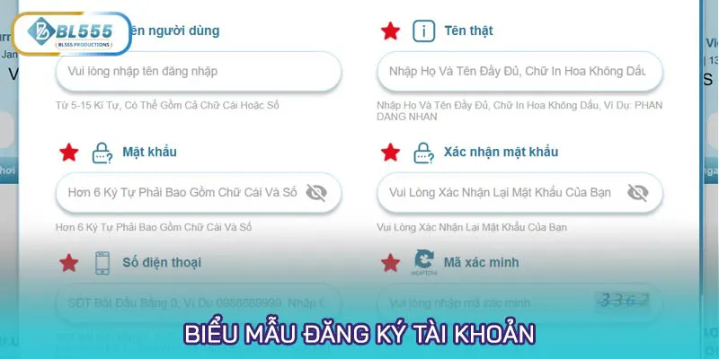 Biểu mẫu đăng ký tài khoản